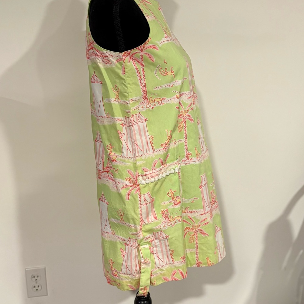 Lilly Pulitzer girls Vibrant Green & Pink monkey palm tree print Shift Dress 14 - Picture 4 of 7